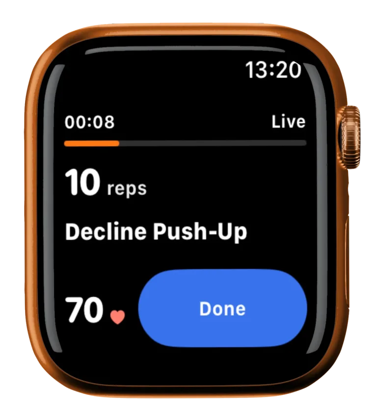 GymPT:n Apple Watch -reaaliaikaisen harjoituksen näyttö