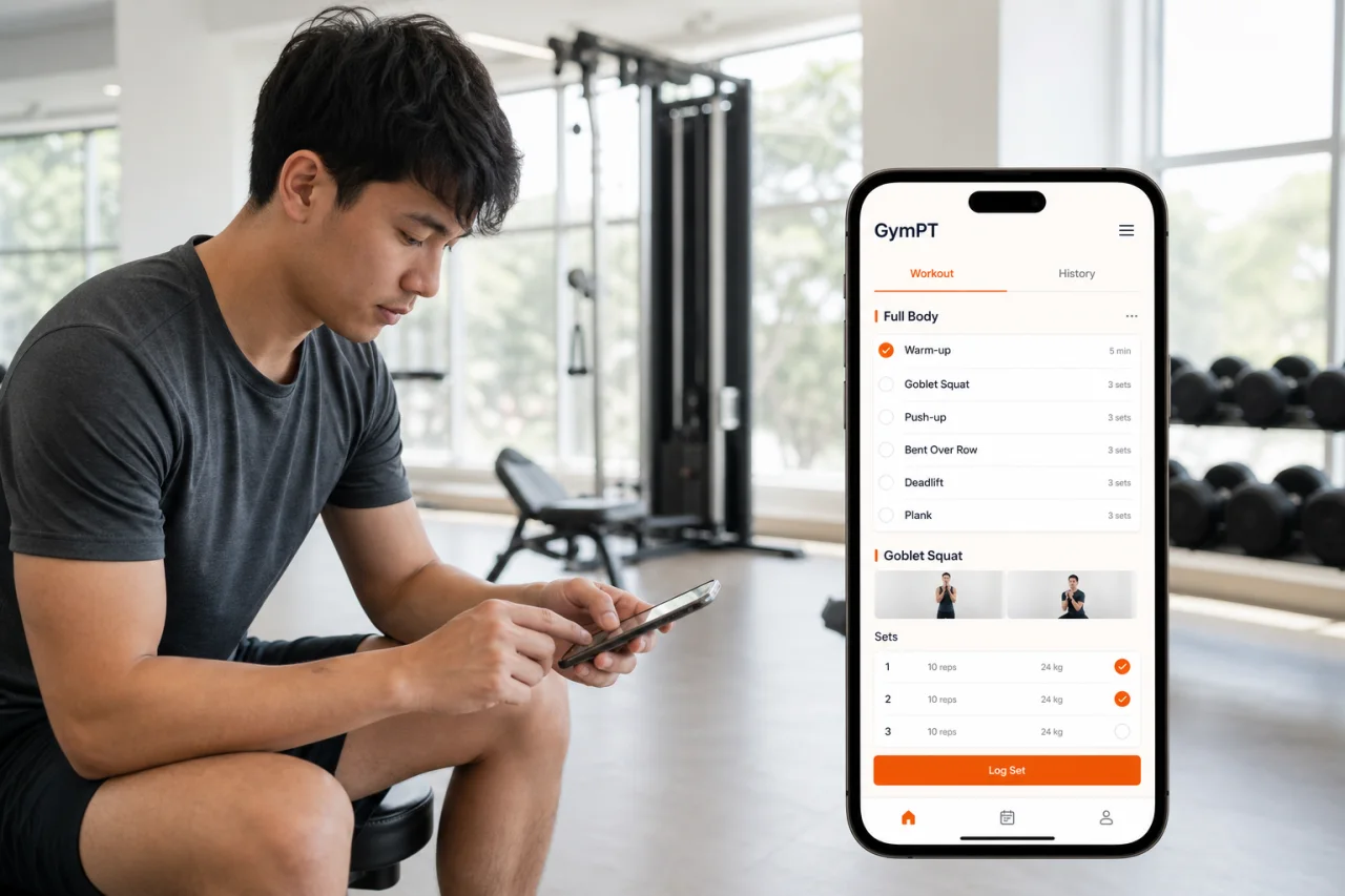 Beginner using GymPT to follow a simple full-body gym workout