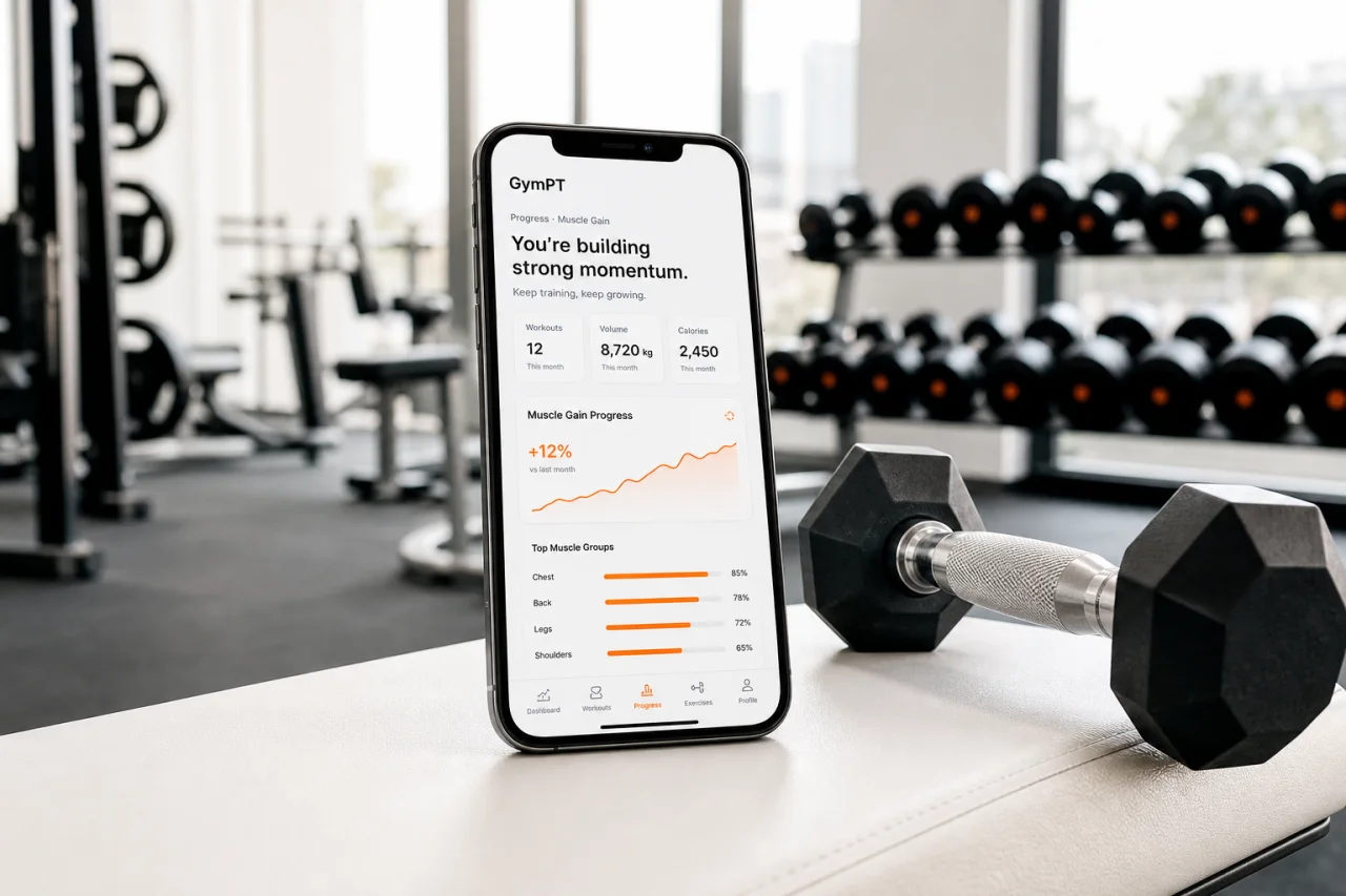 GymPT progress insights for a muscle gain program