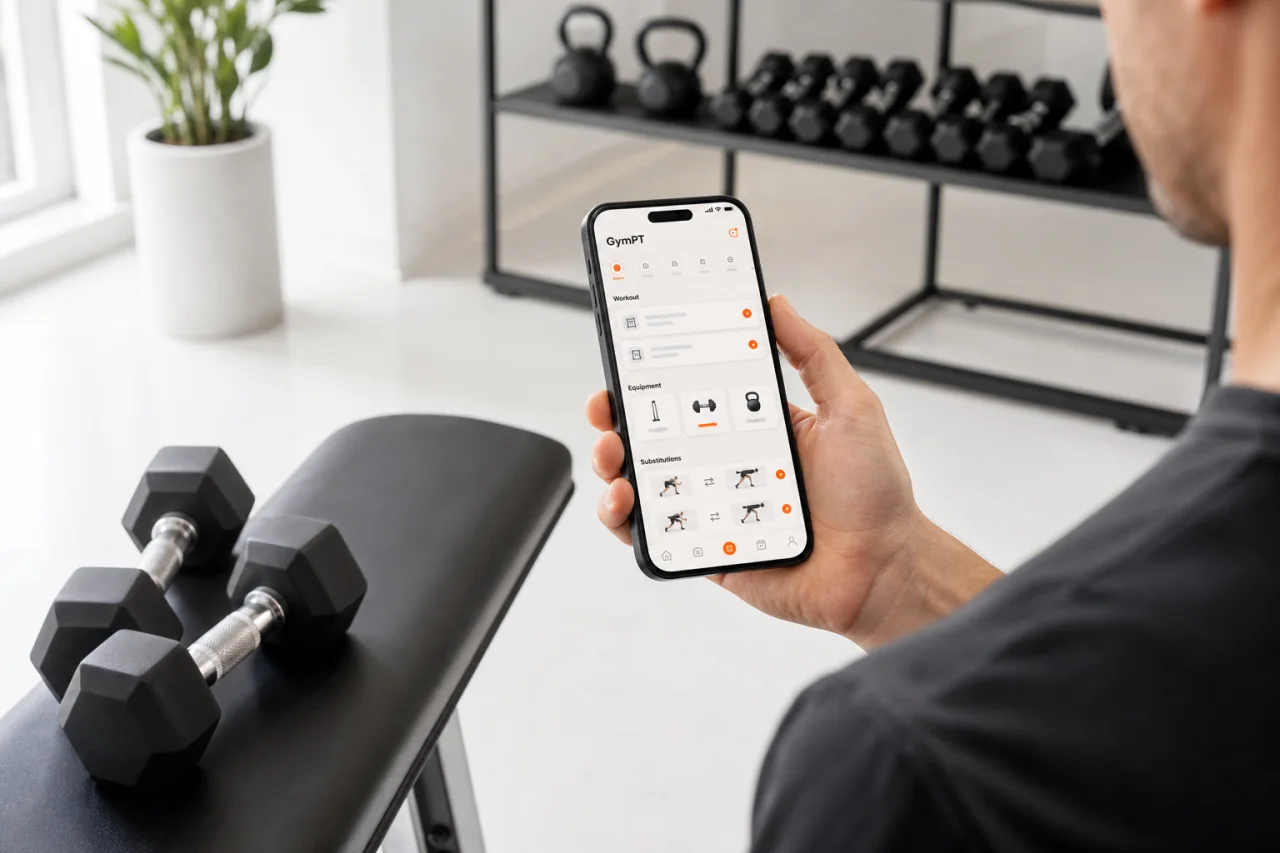 GymPT app suggesting an equipment-based workout in the gym
