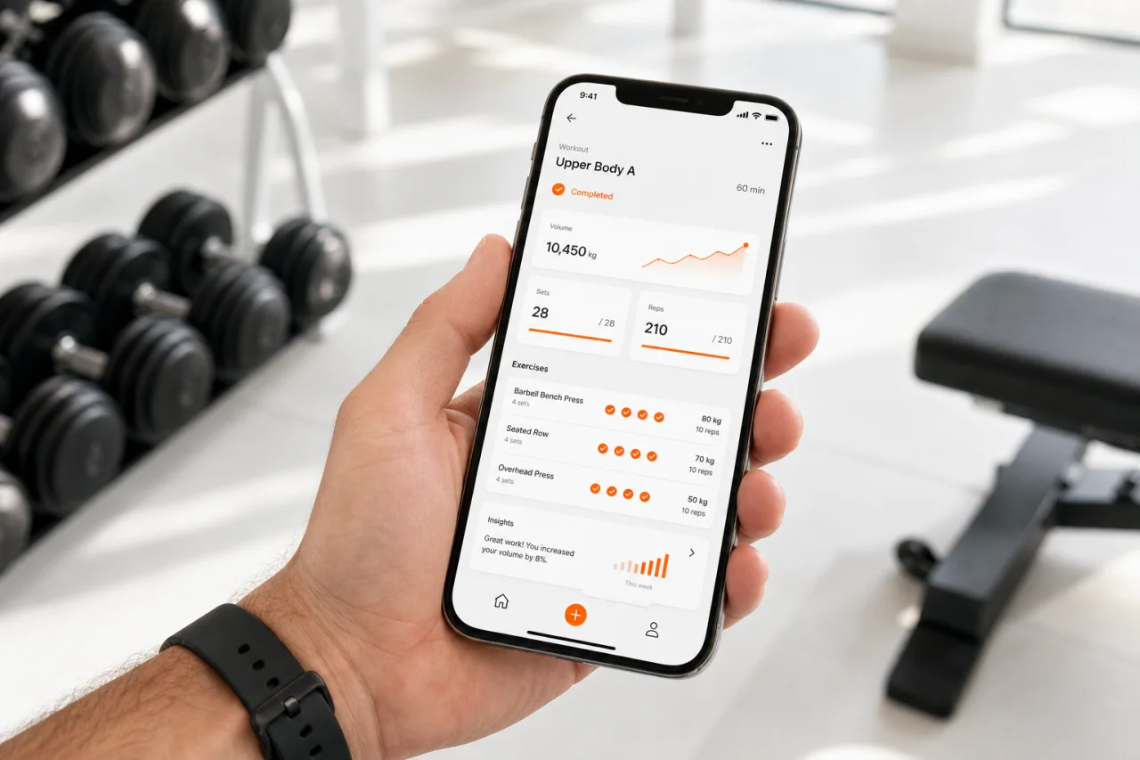 GymPT workout tracking and progress insights on a smartphone