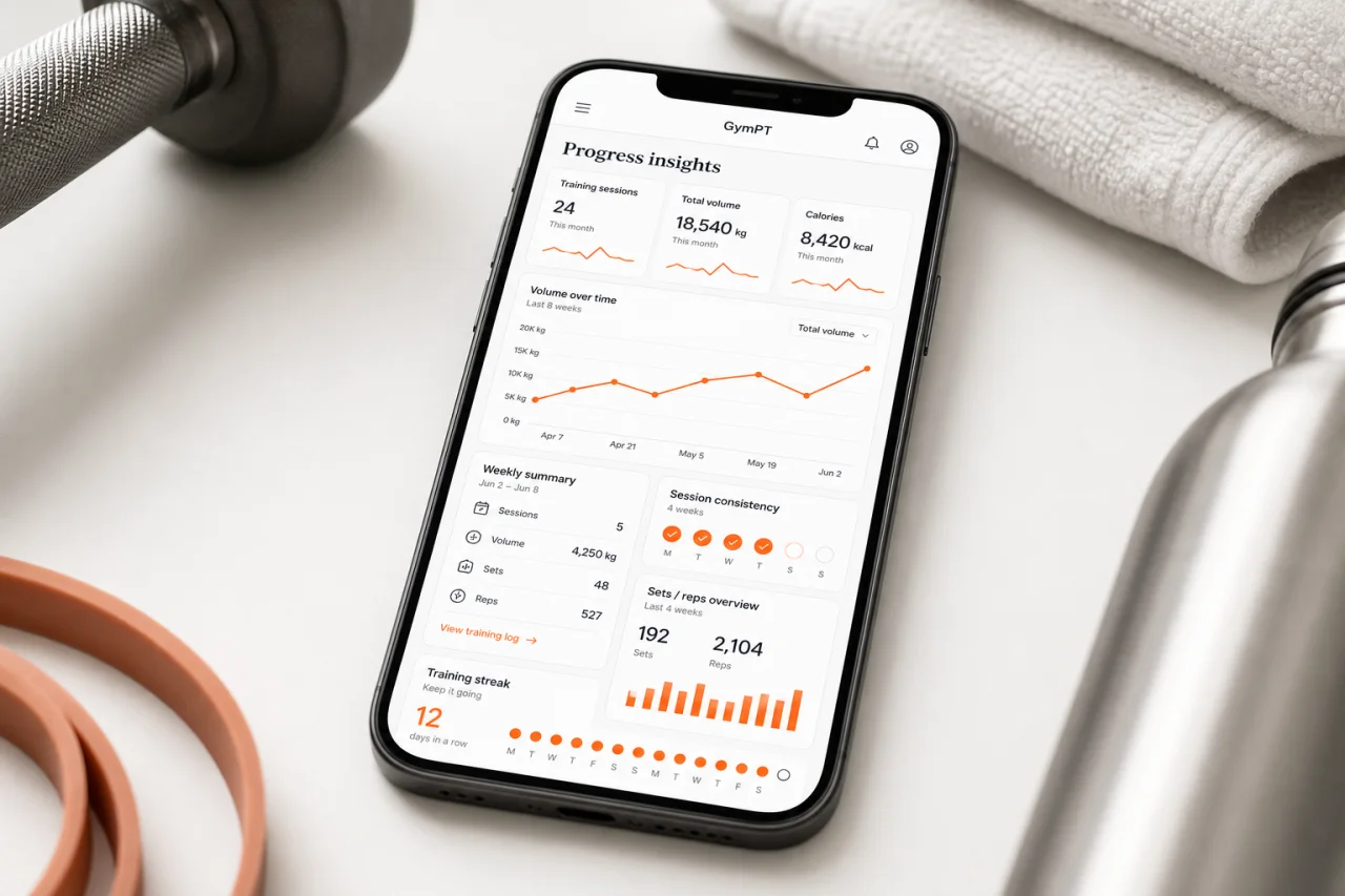 GymPT progress insights and body analysis visual