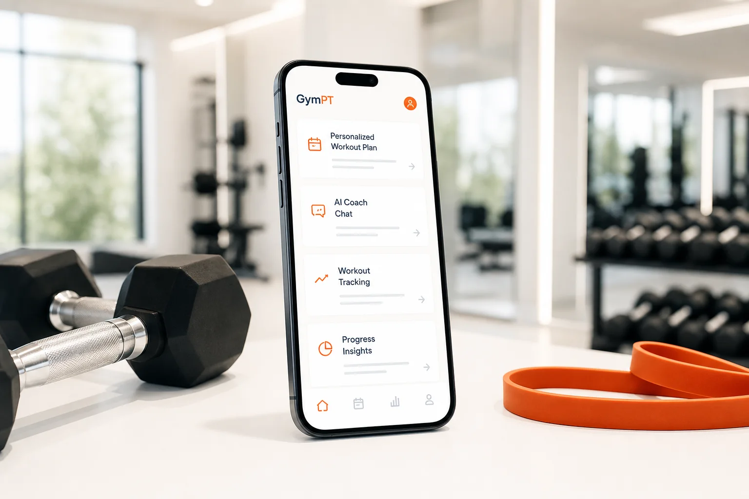 GymPT app showing a personalized fitness coach interface