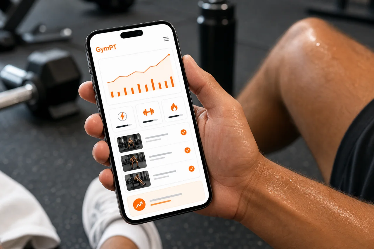 GymPT progress insights screen for tracking a three day gym workout plan