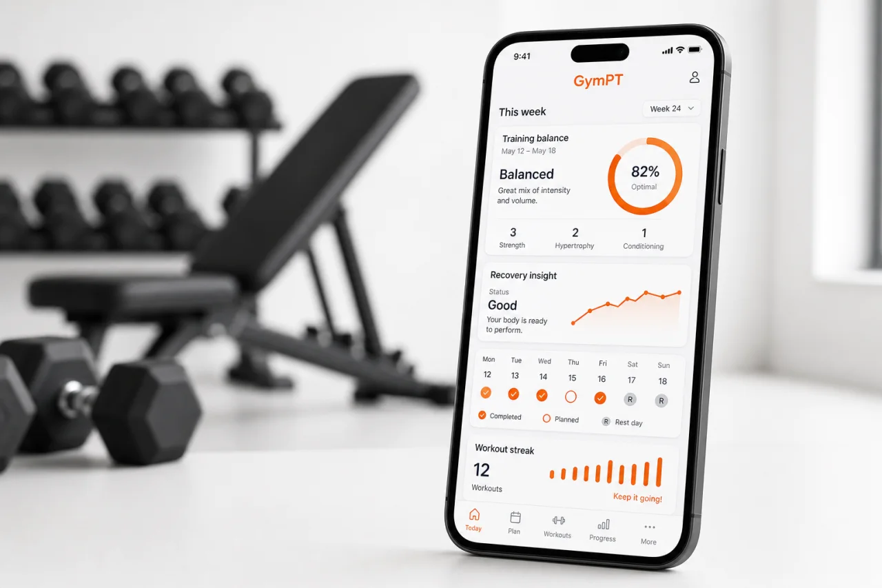 GymPT weekly recovery and training balance screen