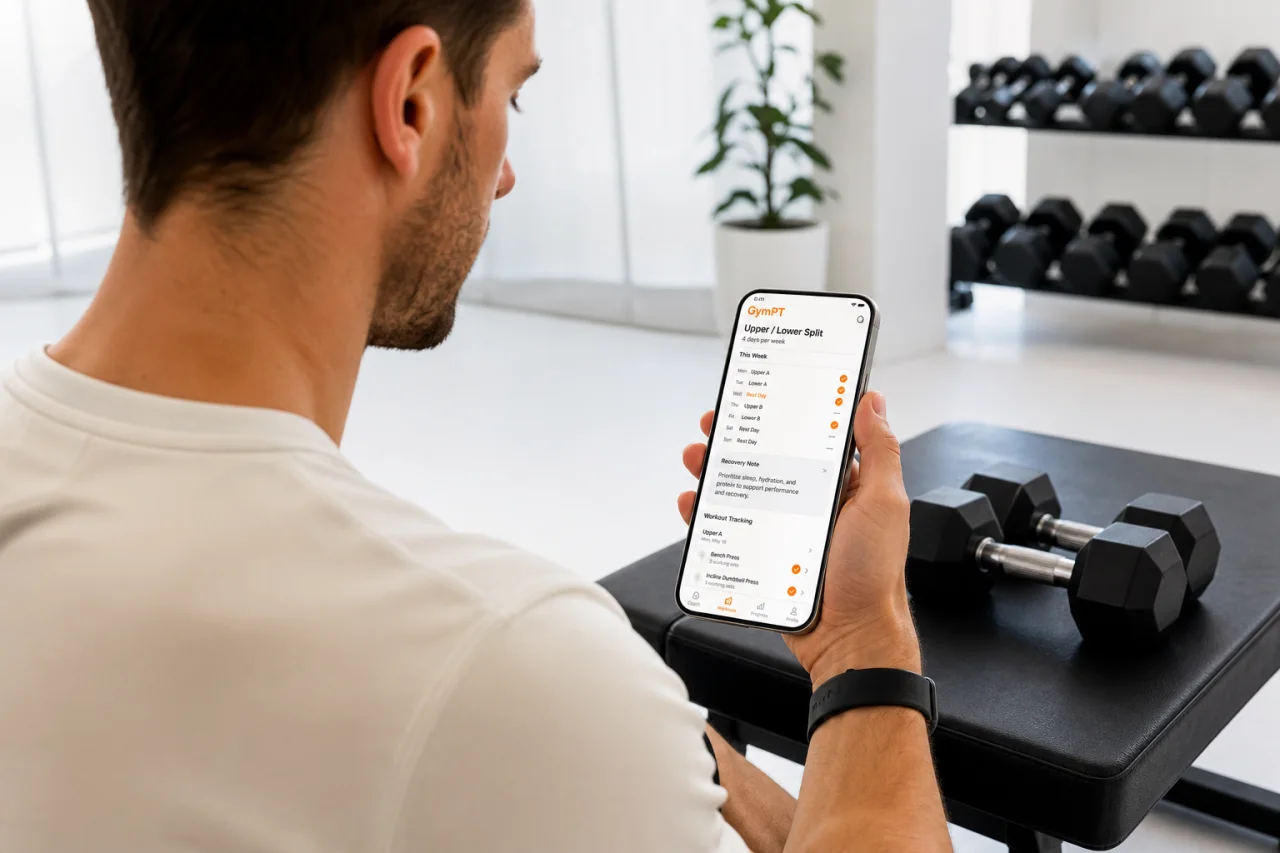 Athlete checking an upper lower workout split in the GymPT app