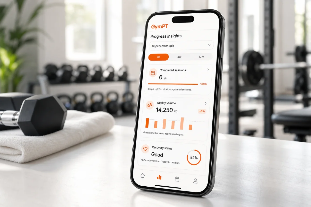GymPT progress insights for an upper lower workout split