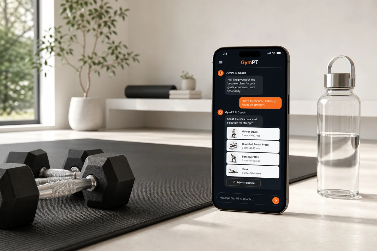 GymPT AI coach helping choose dumbbell exercises