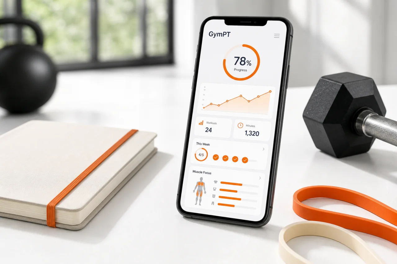 GymPT workout tracking and progress insights on a smartphone