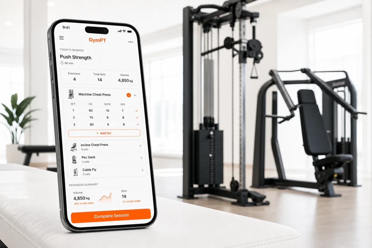 GymPT progress tracking for a machine based workout plan