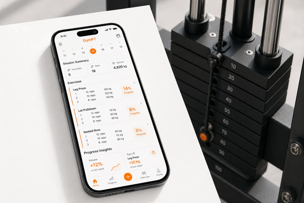 GymPT progress tracking for a cable workout routine