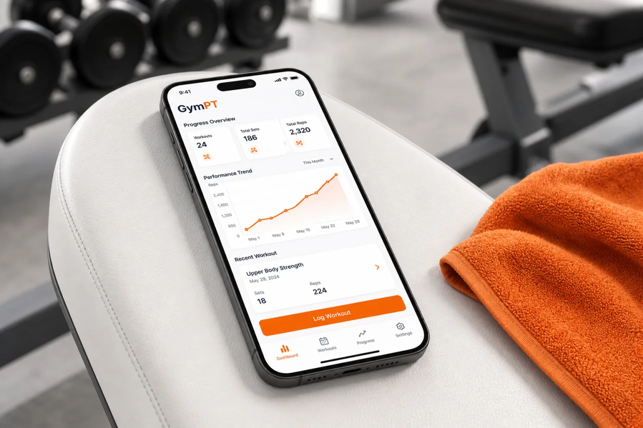 GymPT workout tracking and progress insights screen