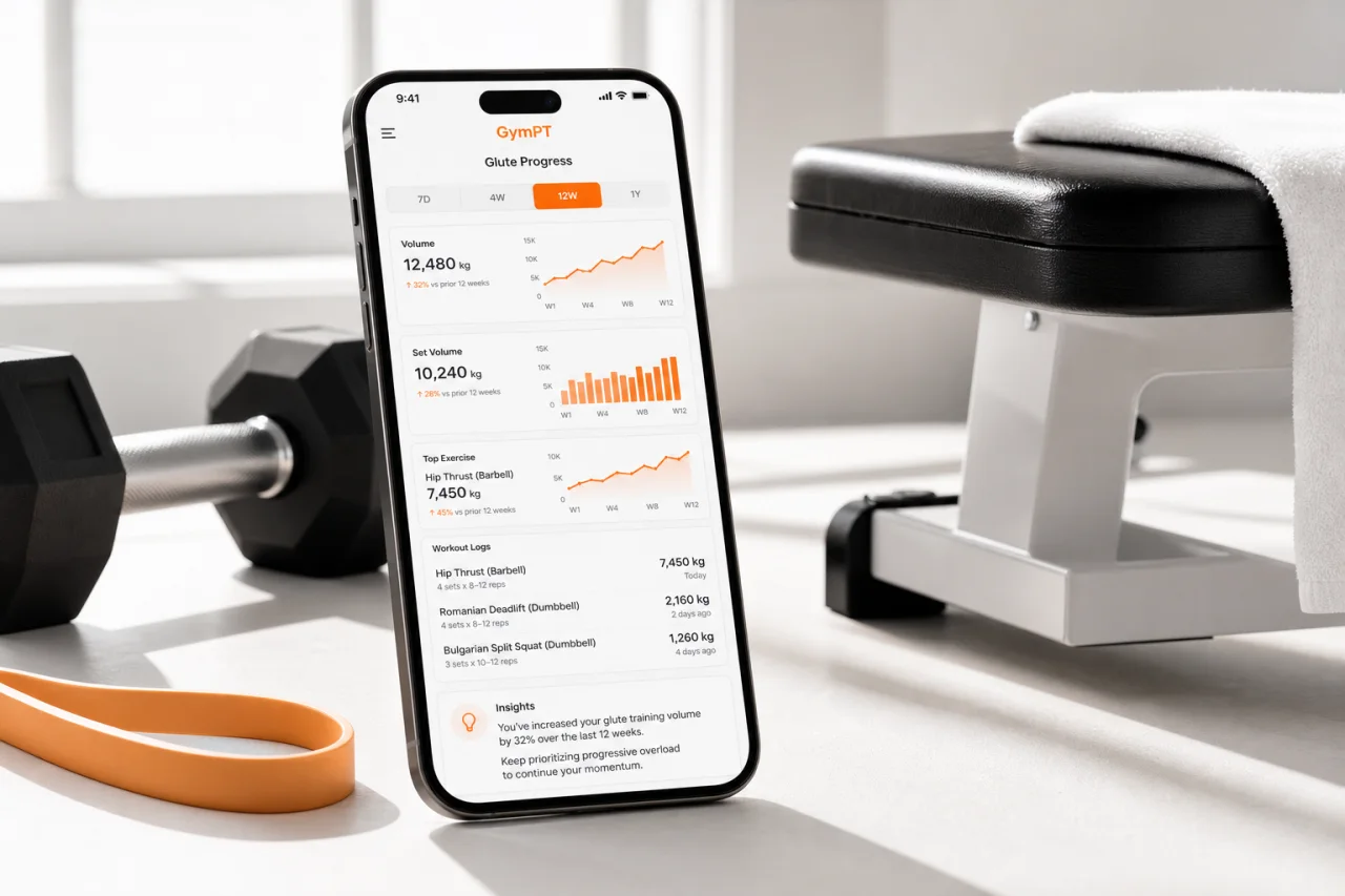 GymPT progress tracking screen for glute training