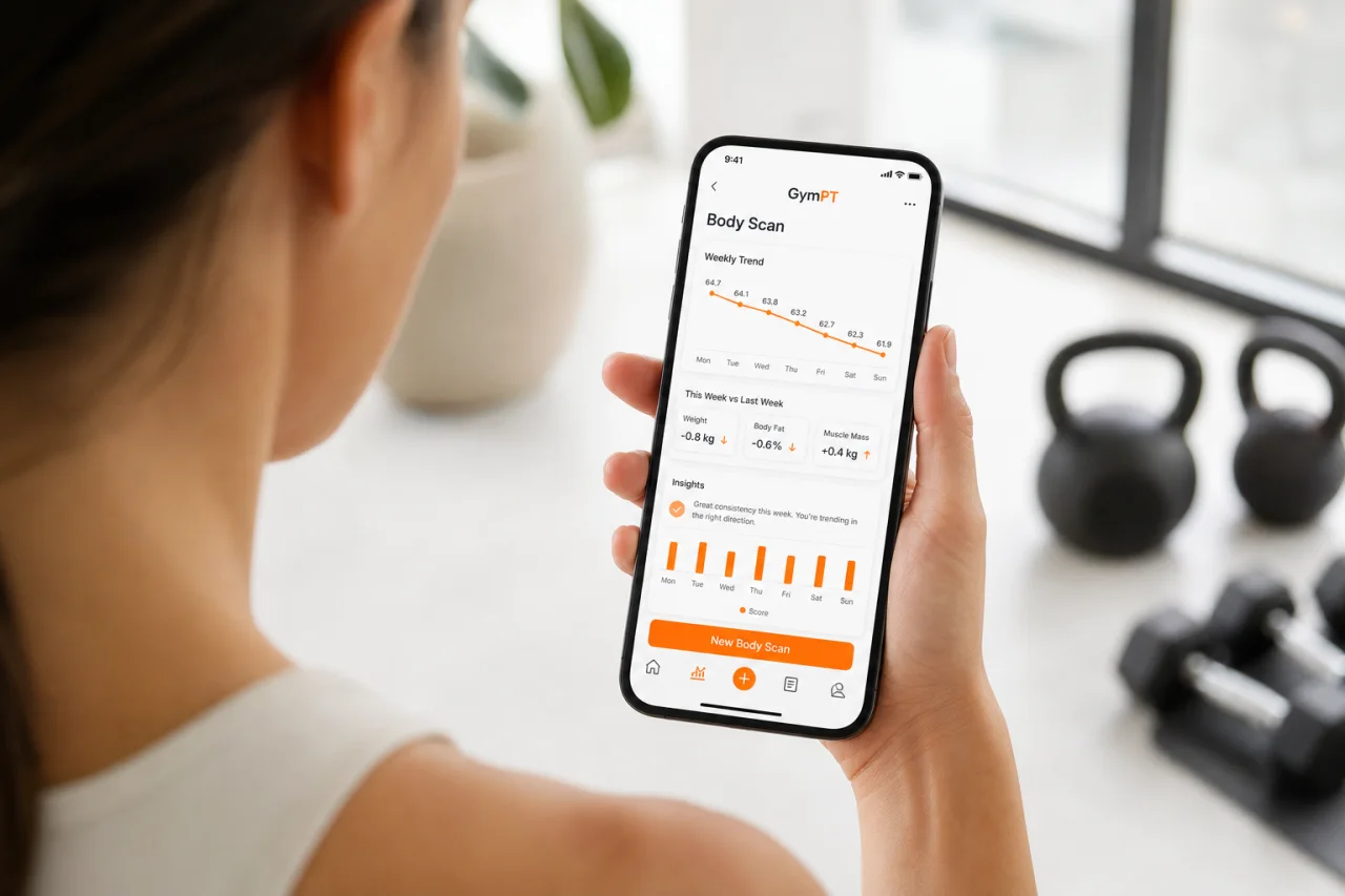 Weekly body scan trend view inside the GymPT app