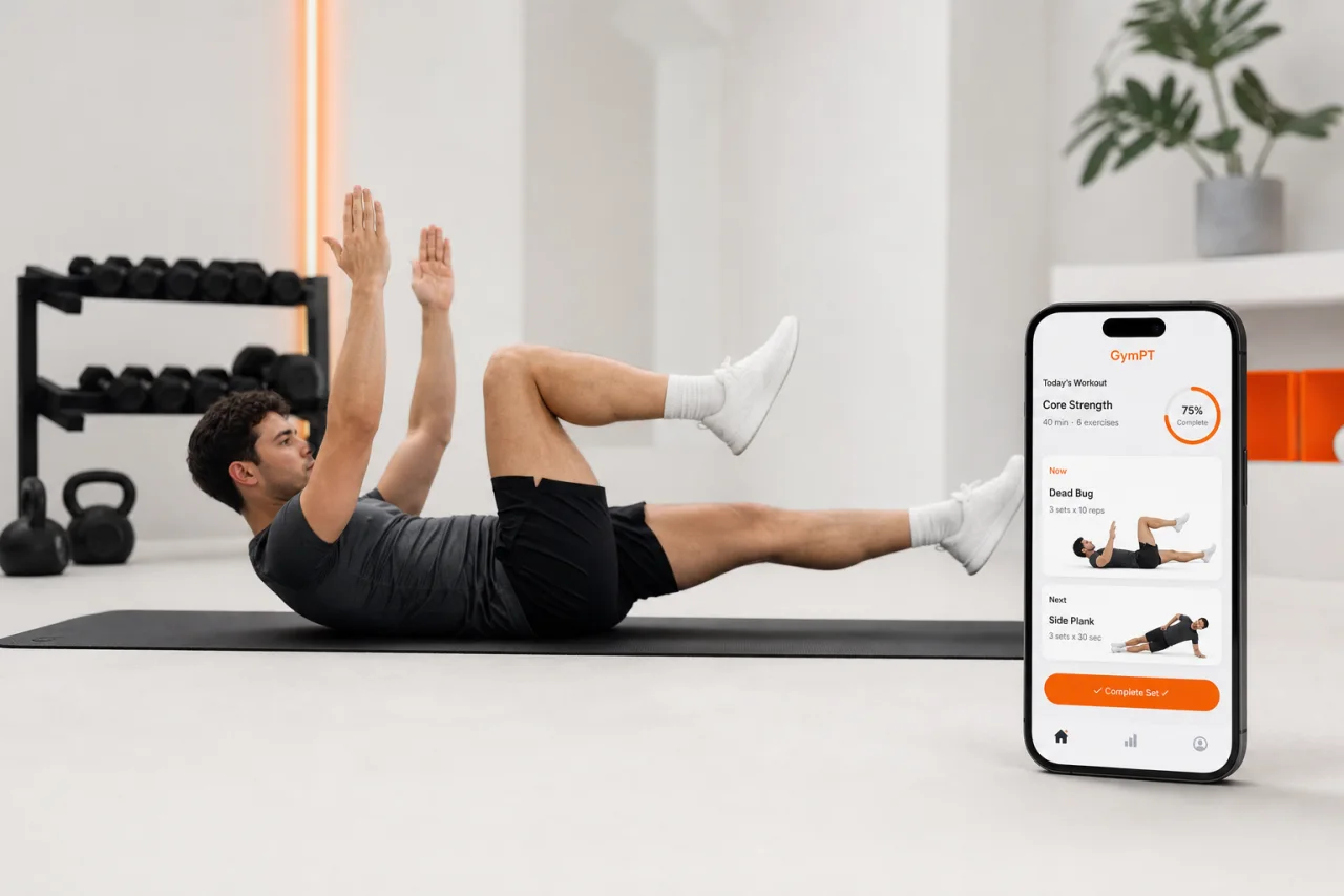 Dead bug exercise with GymPT workout tracking app