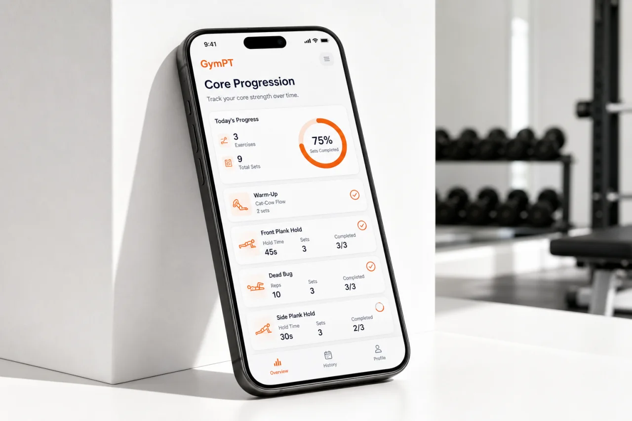GymPT progress dashboard for core training