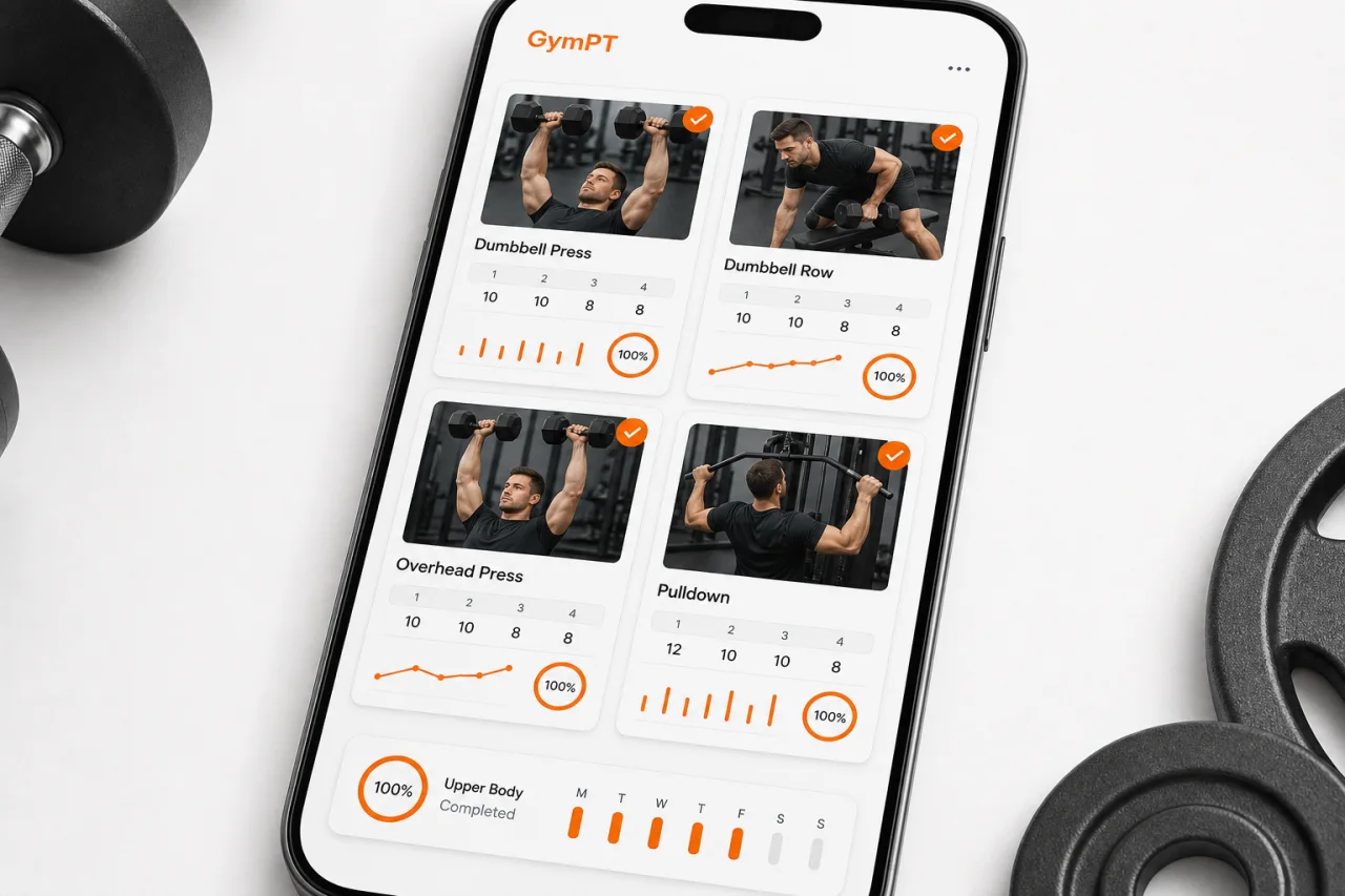 Balanced upper body workout plan inside the GymPT app