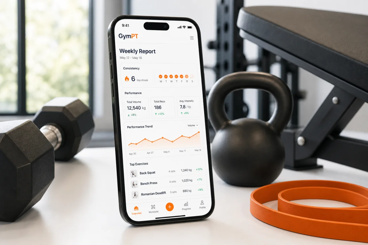 Weekly workout report and training trends inside GymPT