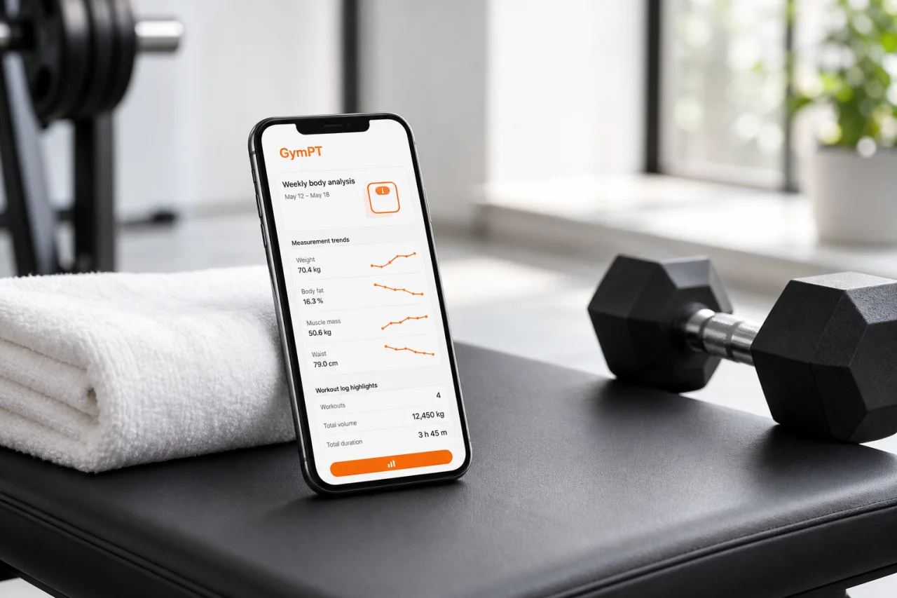 Weekly body analysis summary inside the GymPT app