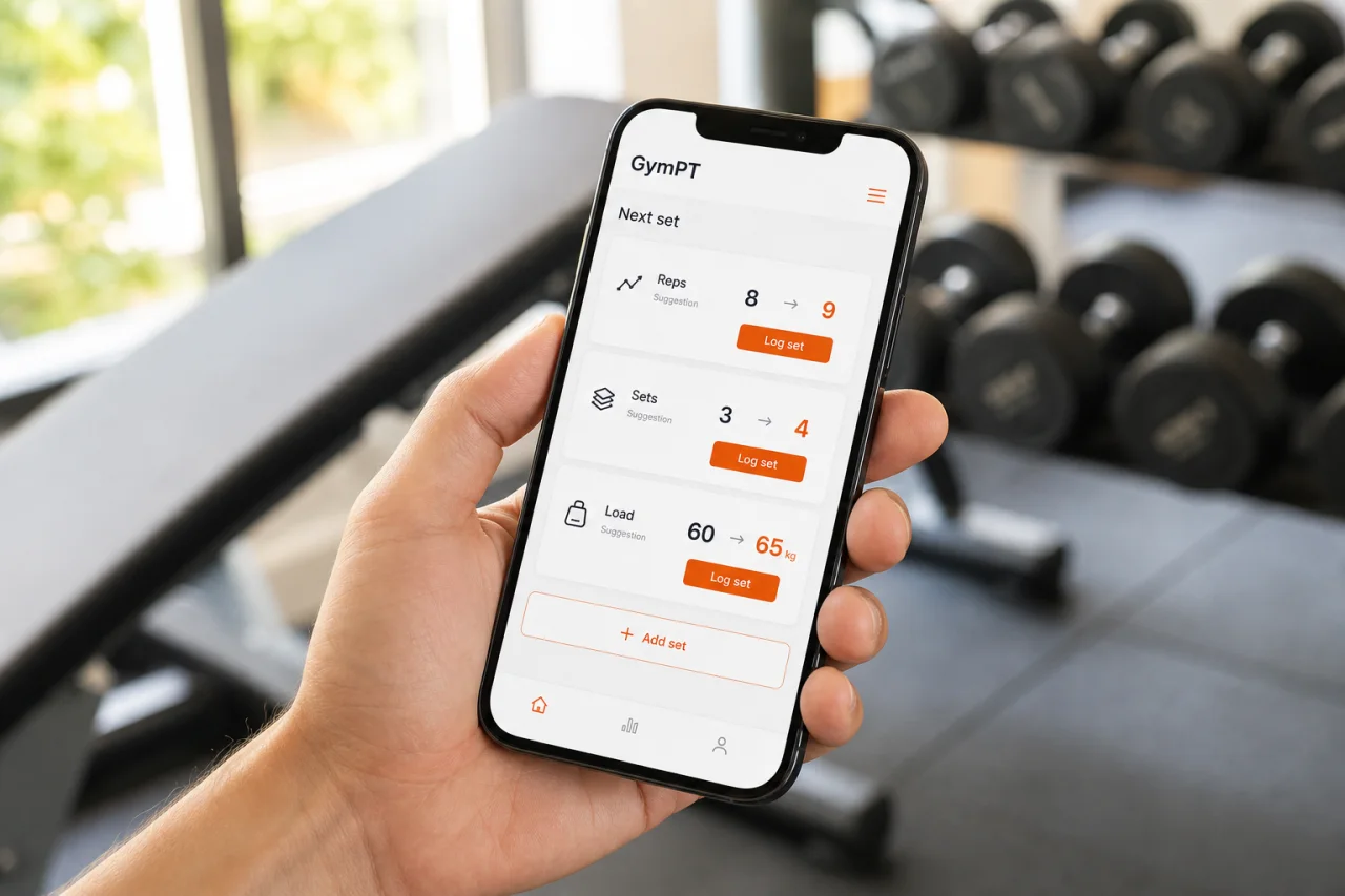 Person logging workout progression in the GymPT app