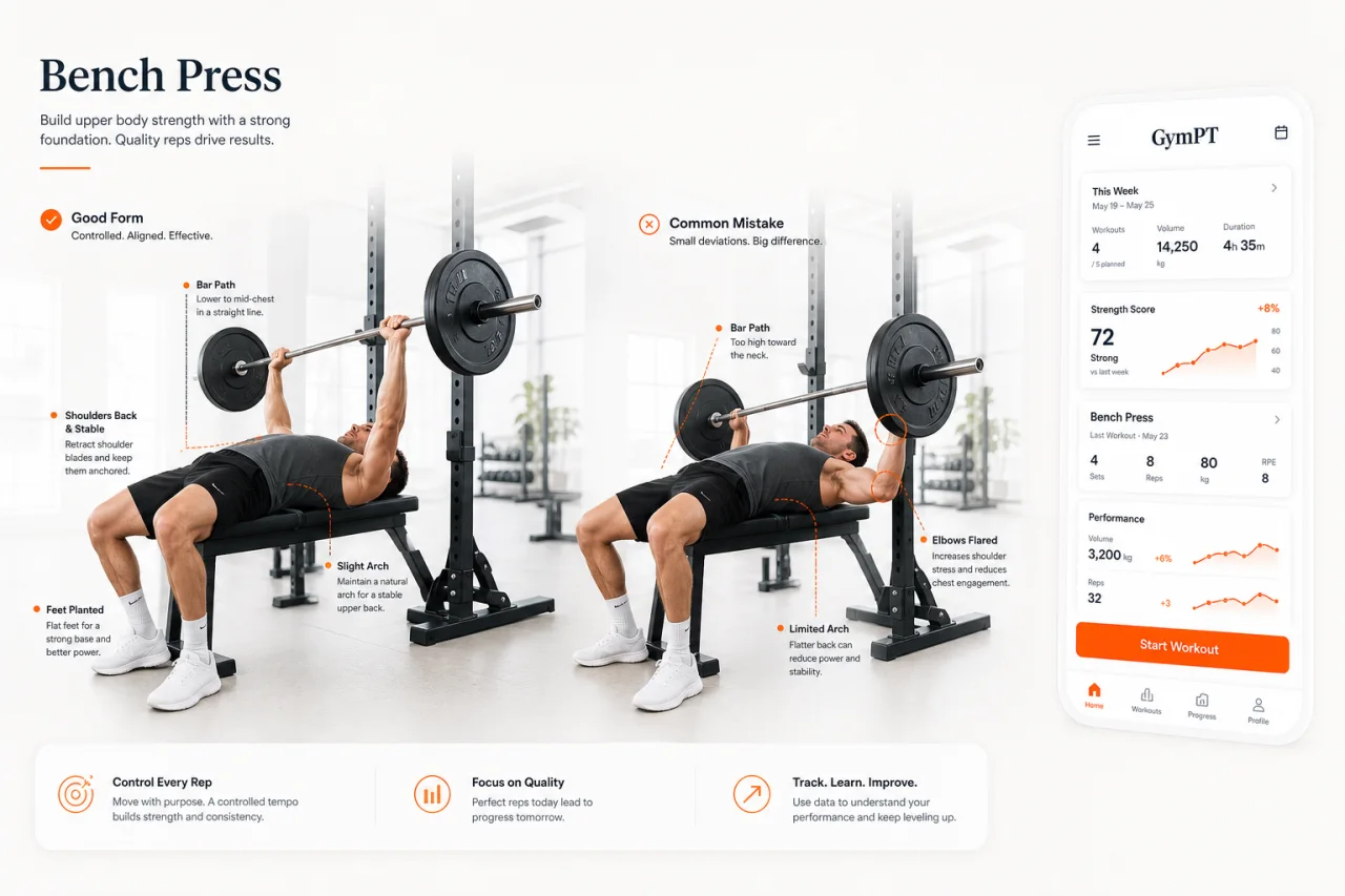 Bench press common mistakes and progress tracking in GymPT