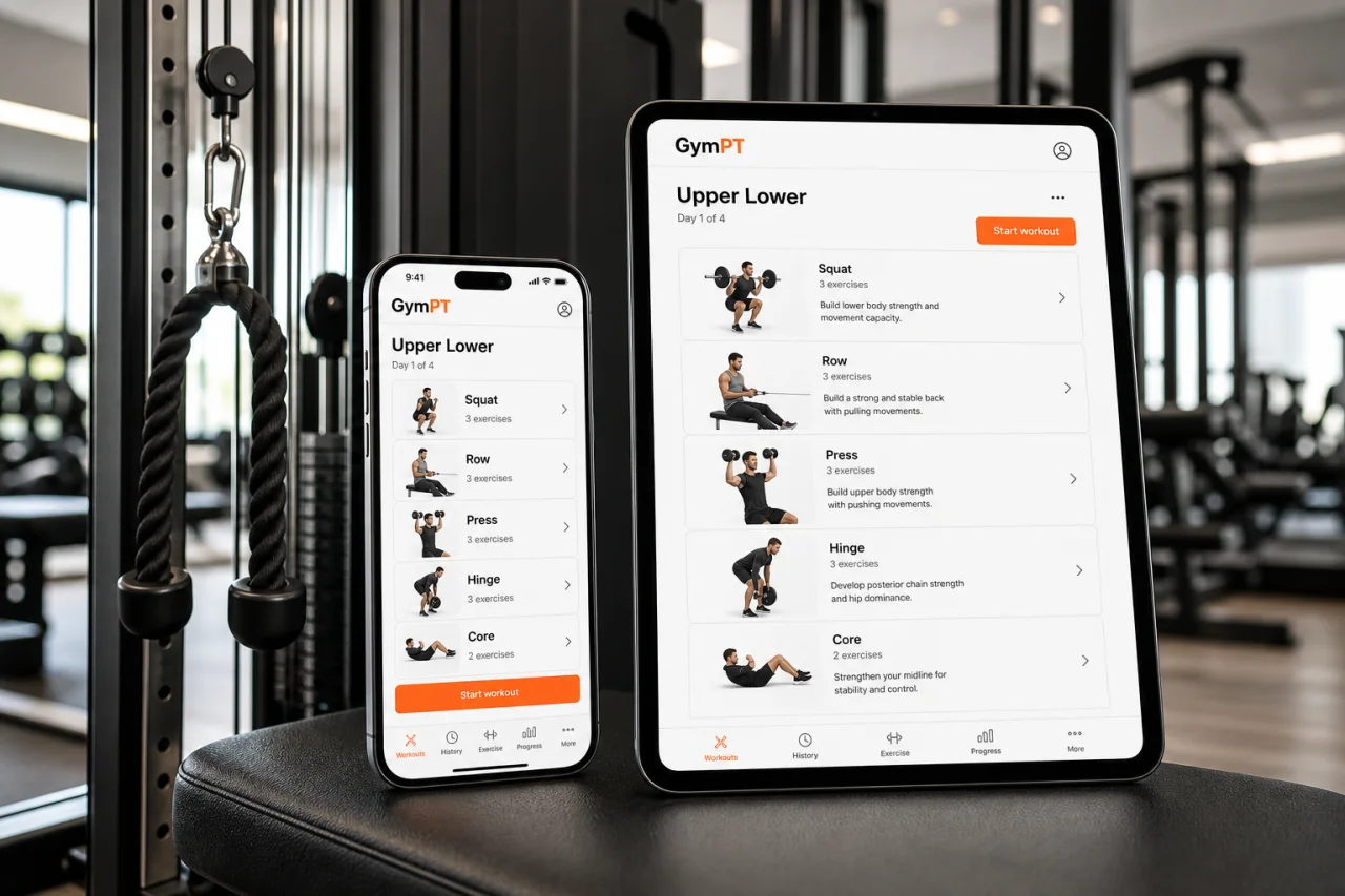 GymPT workout layout for a cable machine full body routine