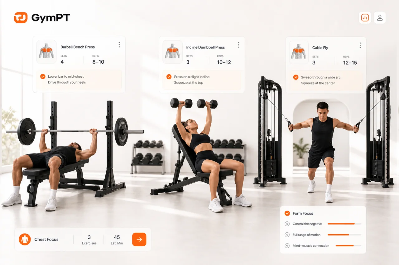 GymPT guide to the best chest exercises with three training stations