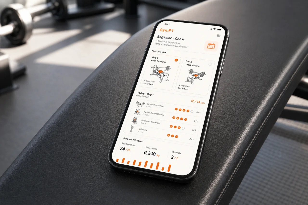 GymPT chest workout tracker and progress dashboard