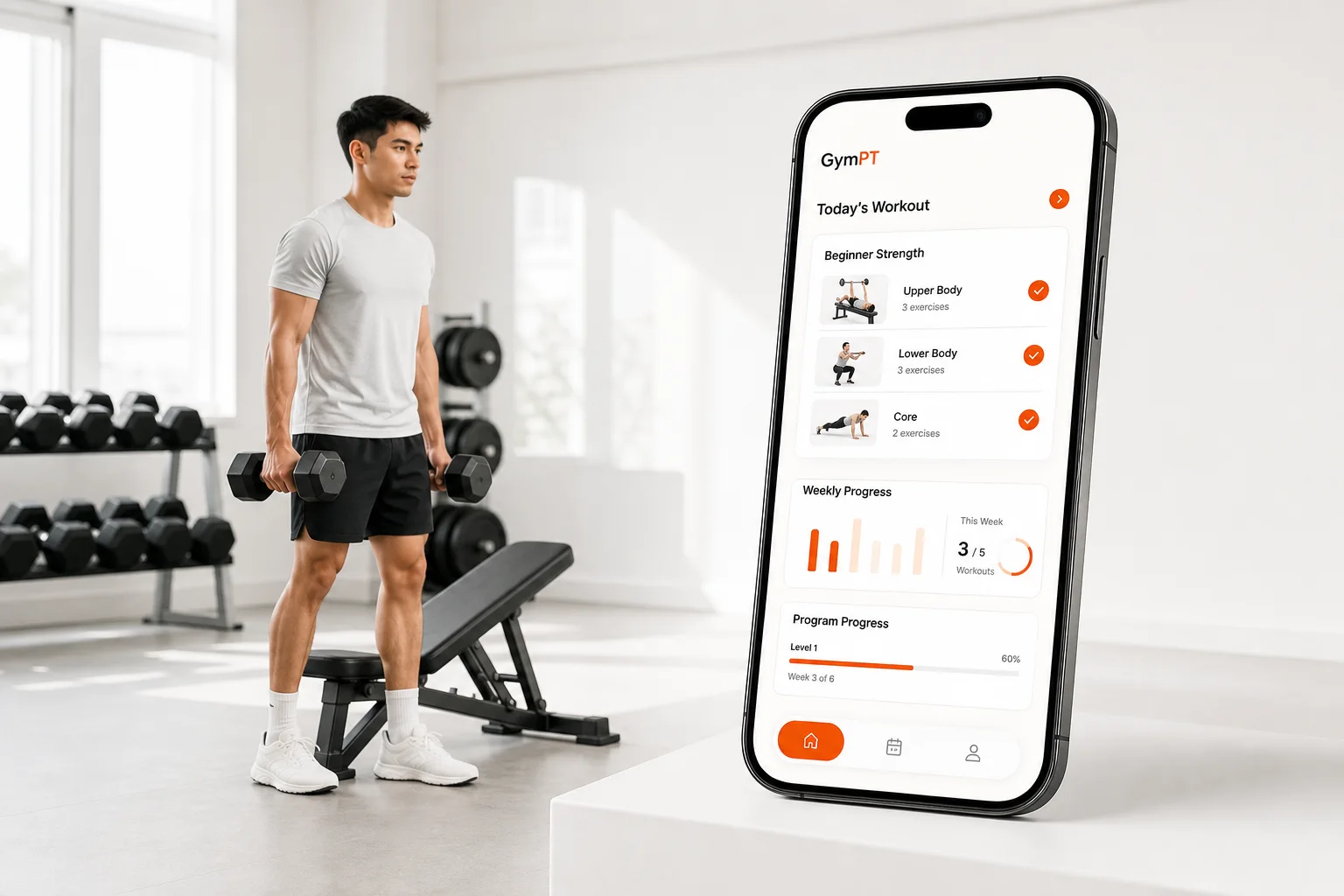 GymPT beginner dumbbell workout app visual