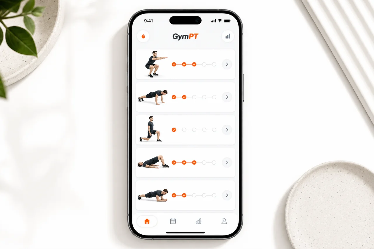 GymPT app bodyweight workout progression screen
