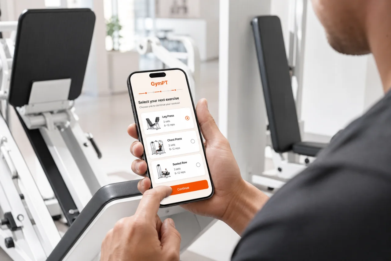 GymPT workout plan adapting exercises to available gym machines