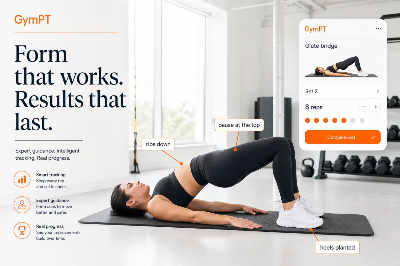 Beginner glute bridge form with GymPT coaching cues