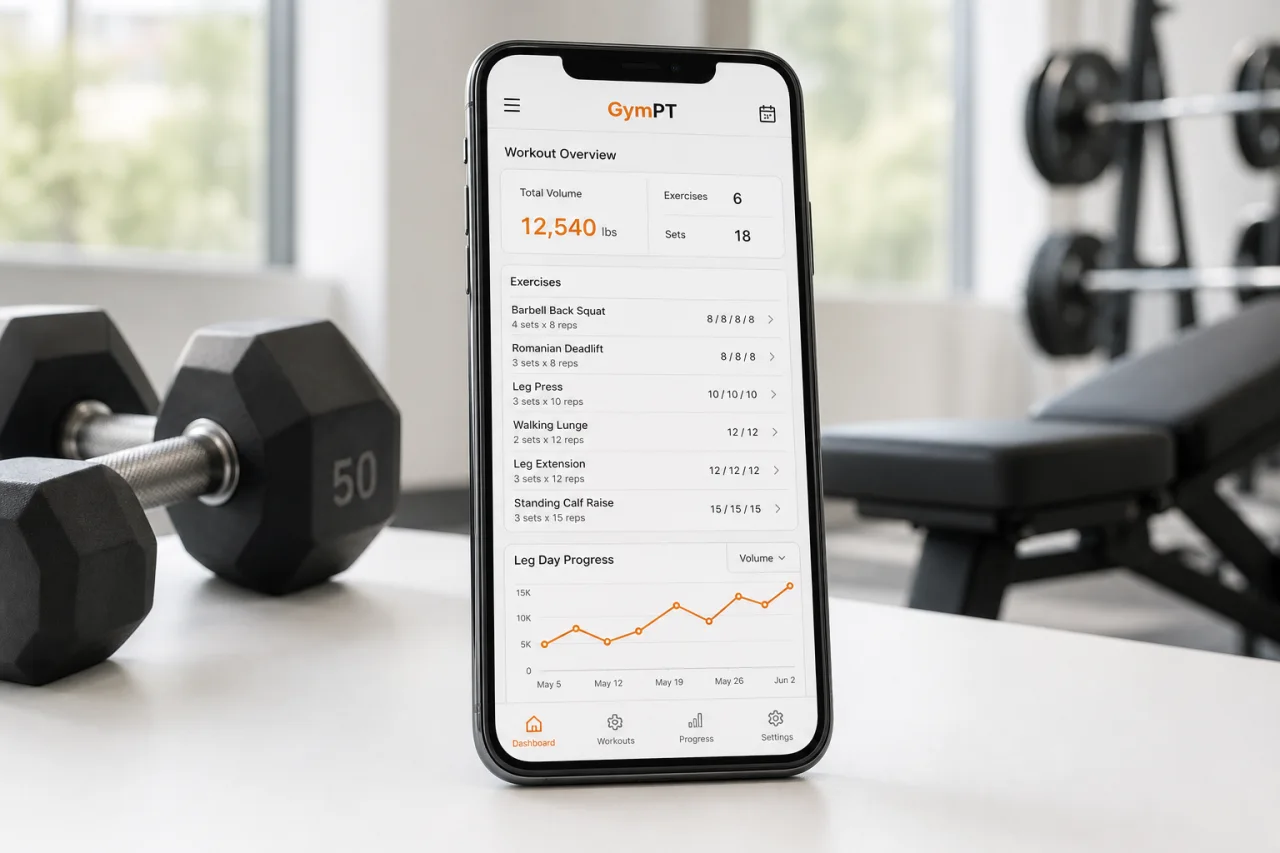 GymPT workout tracking and progress insights for leg day