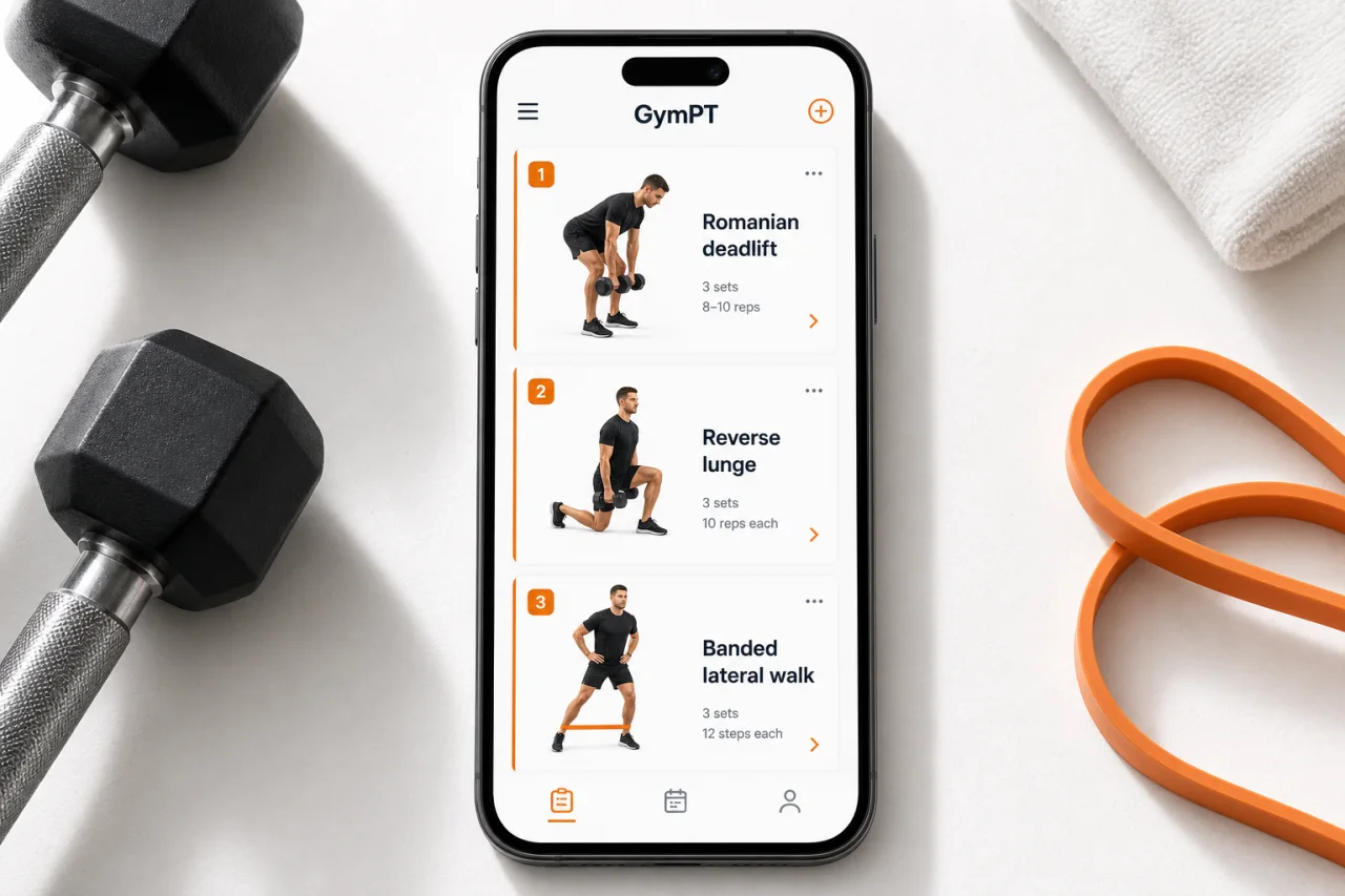 GymPT exercise cards for glute training on a mobile screen
