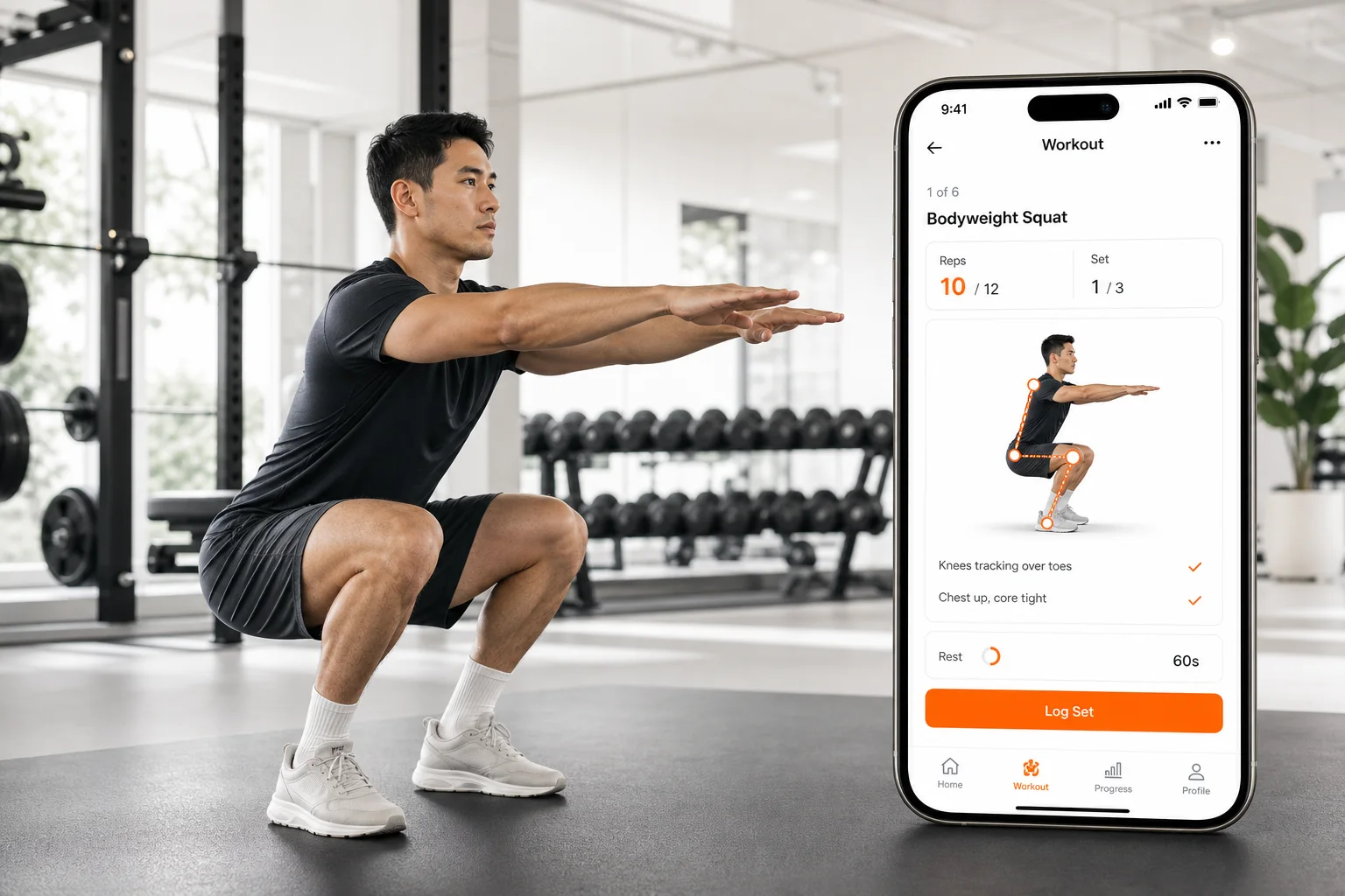 GymPT squat form guide featured image with squat tracking and form cues