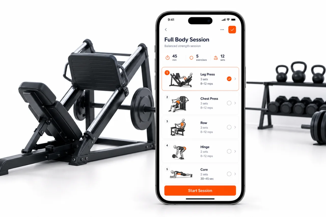 Balanced full body workout layout in the GymPT app