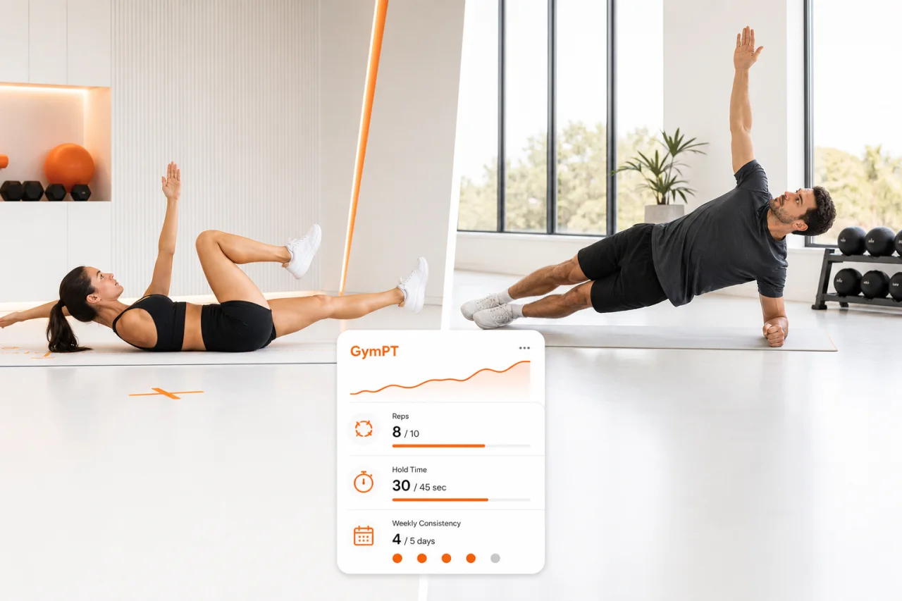 GymPT core training progress visual with dead bug and side plank