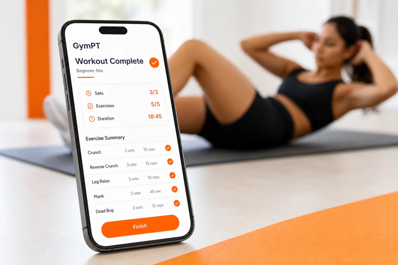 GymPT progress tracking screen for beginner abs training