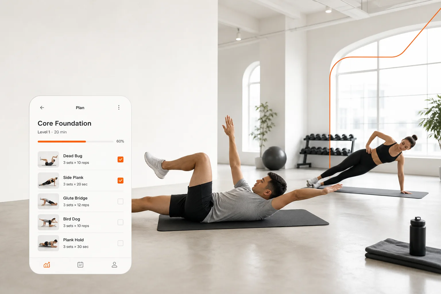 GymPT beginner abs workout app visual with core exercises and workout plan