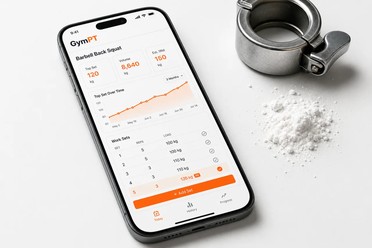 GymPT progress tracking screen for barbell training