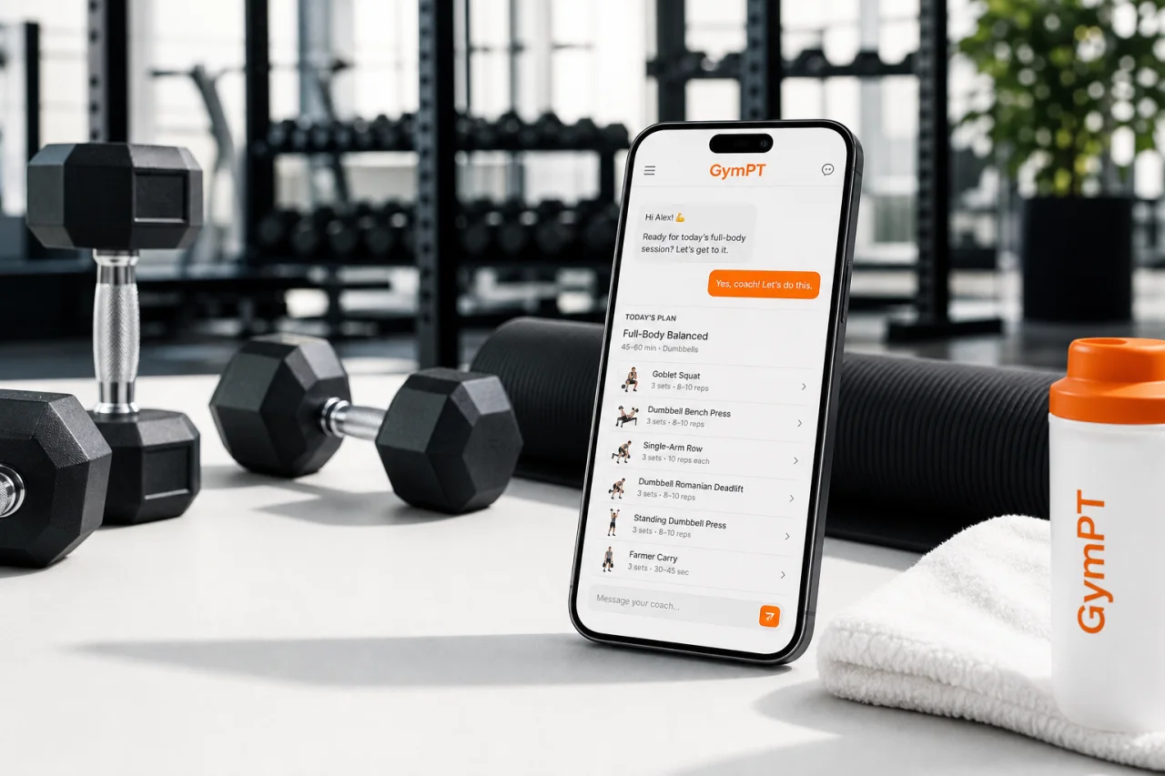 GymPT dumbbell workout plan with coach chat