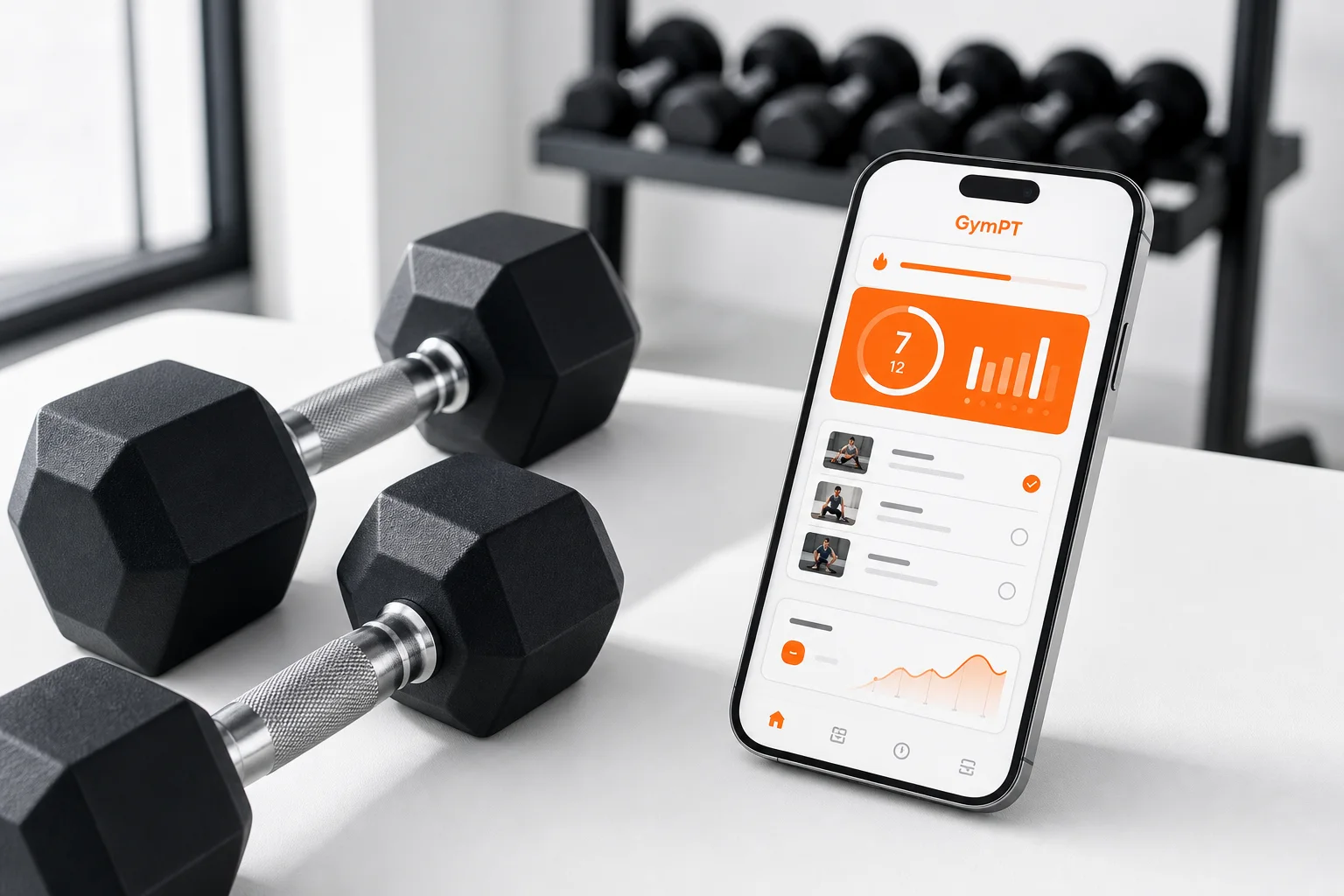 GymPT dumbbell full body workout app scene