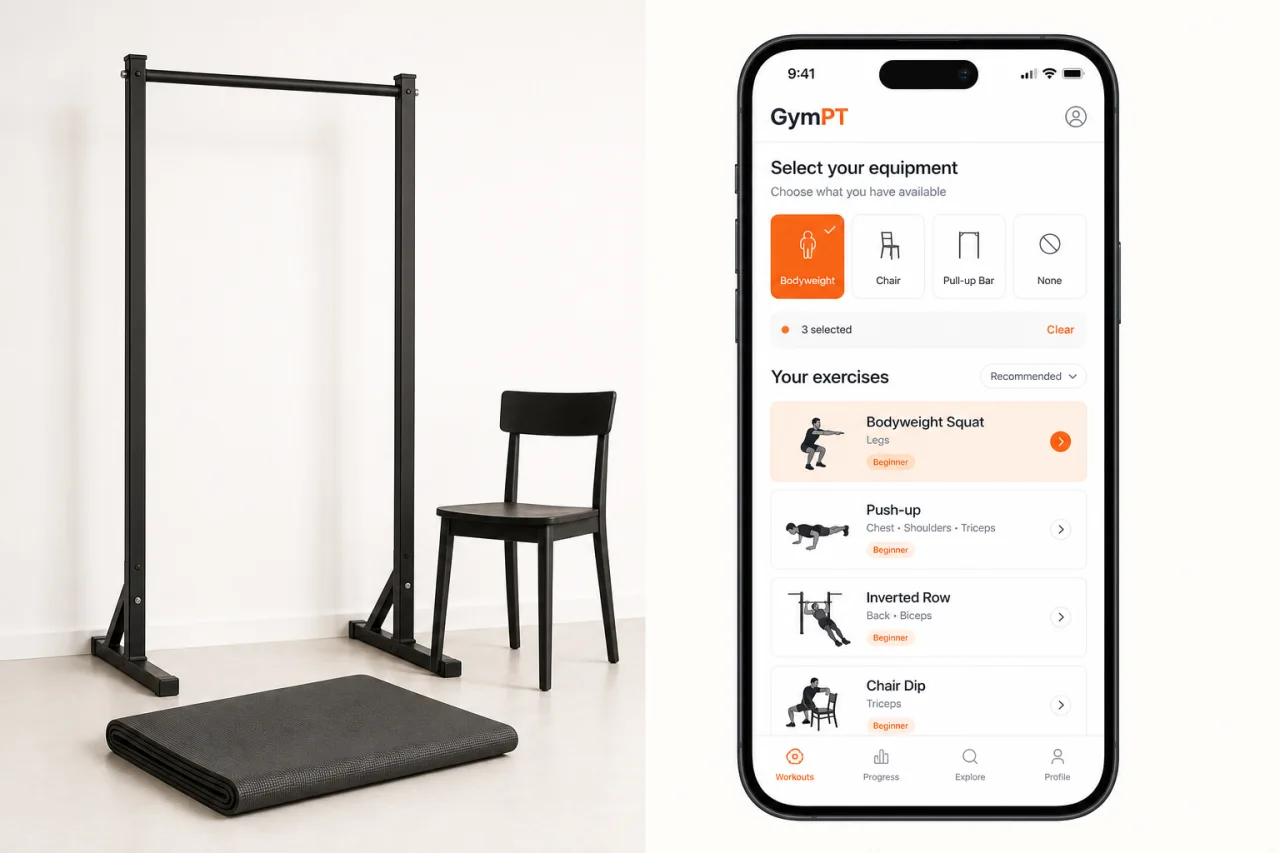 Bodyweight workout setup and GymPT app equipment-based planning
