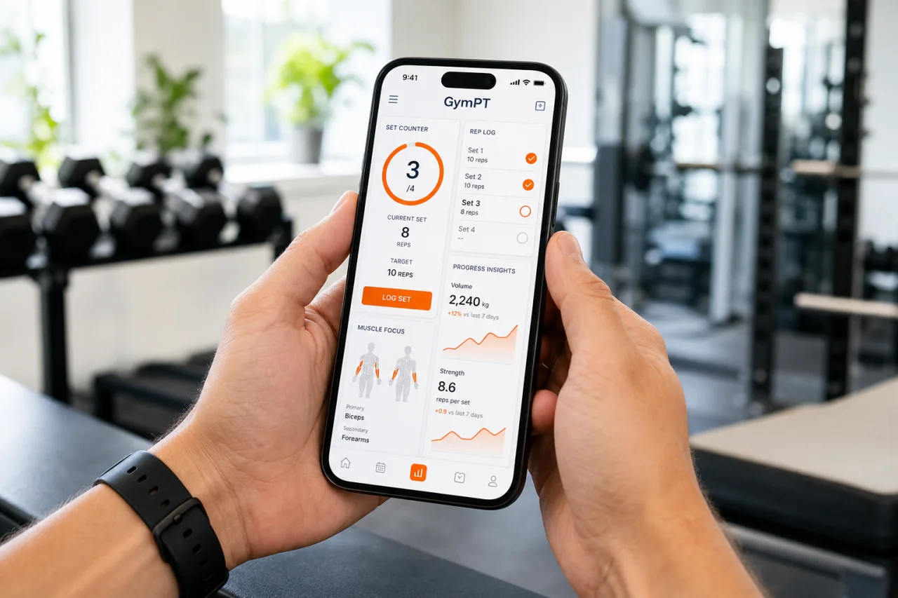 GymPT workout tracking and progress insights for arm training