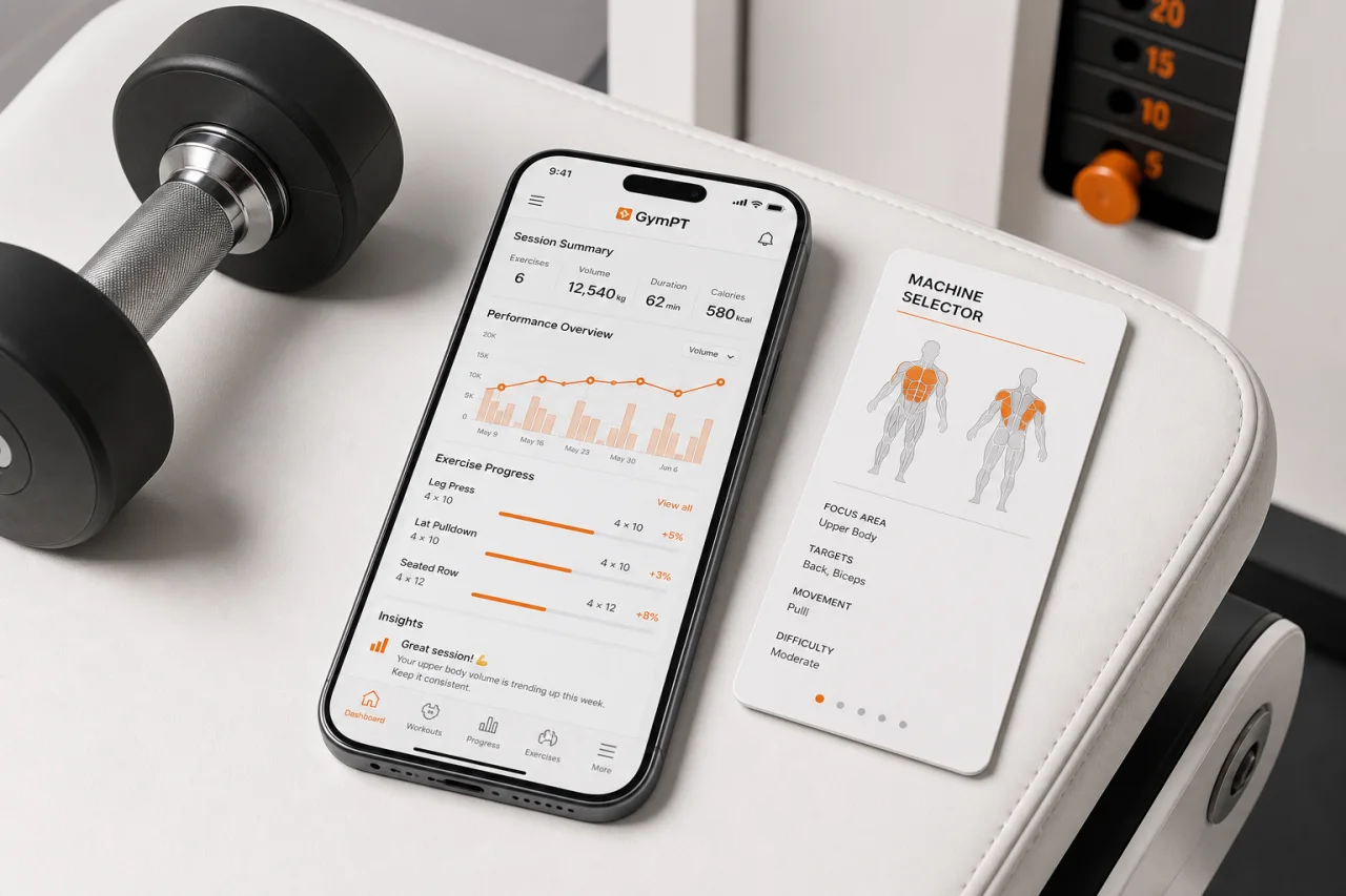 GymPT workout tracking and progress insights on a smartphone