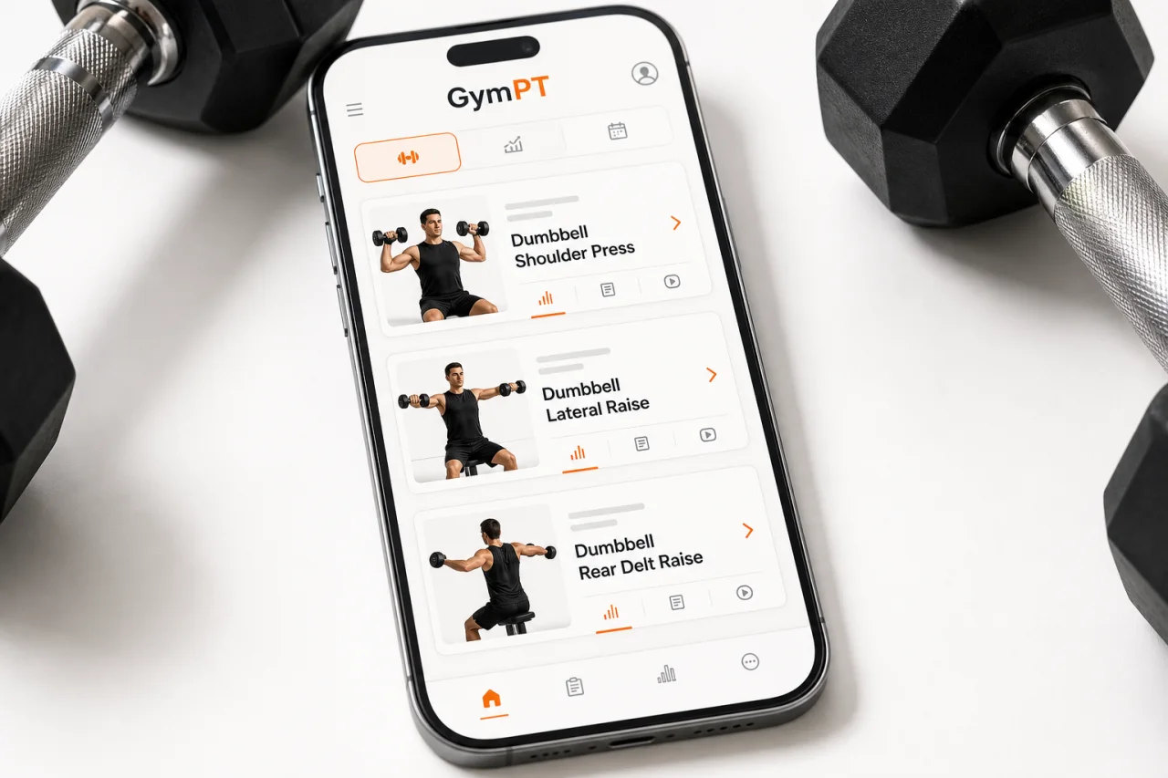 GymPT app showing a balanced dumbbell shoulder workout