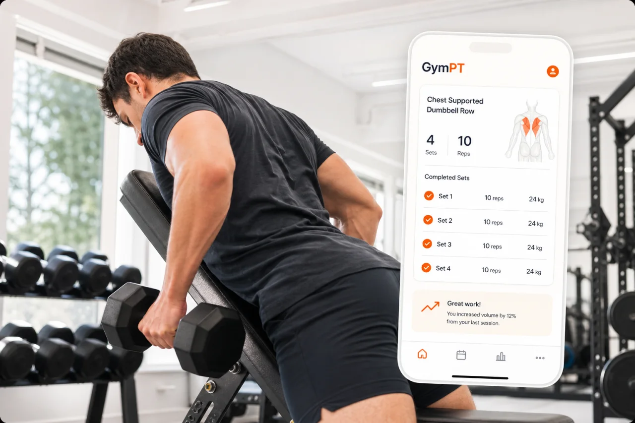 GymPT progress tracking for dumbbell back workout