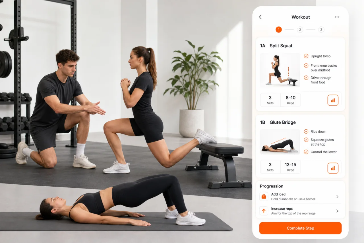 GymPT beginner lower body form cues visual