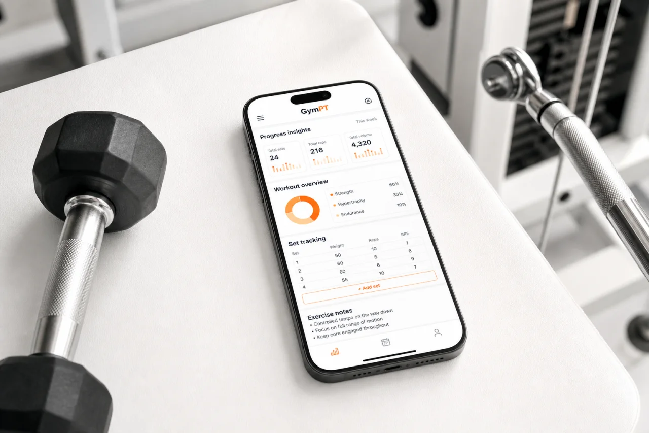 GymPT workout tracking and progress insights on mobile
