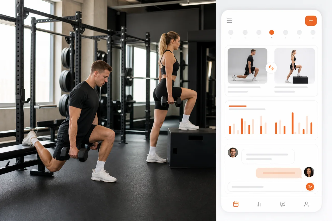 GymPT coaching interface for dumbbell glute exercises